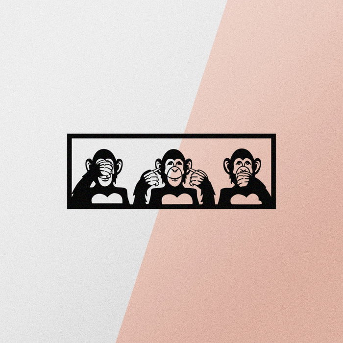 Wallity Three Monkeys-M Escultura de pared metálica negra